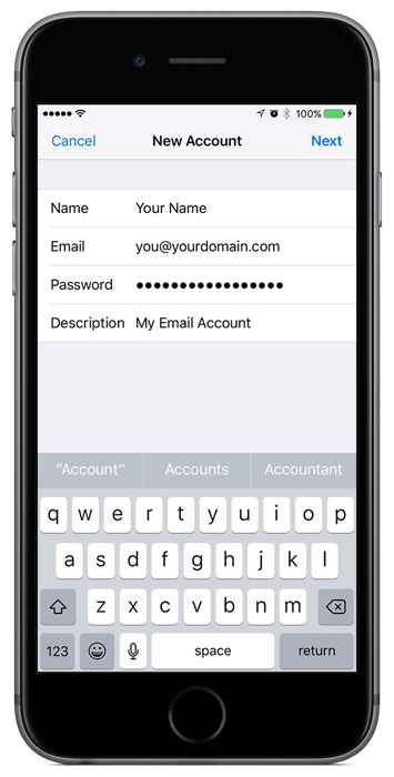 IPhone New Email account Setup Stage 1